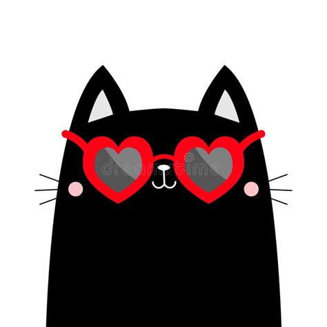Black Cat Wearing Red Heart Shape Sunglasses Eyeglasses Funny Sunglass