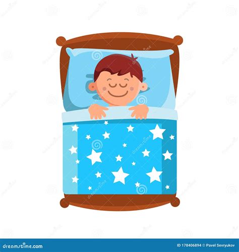 Little Boy Sleeping In Bed Sweet Dreams Vector Stock Illustration