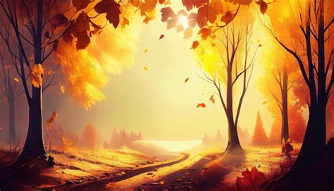 Premium Ai Image Beautiful Autumn Landscape With Yellow Trees