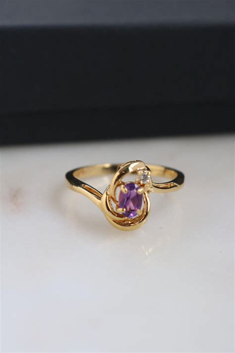 Purple Gold Ring Gold Tear Drop Ring Size 95 Ring For Her Etsy