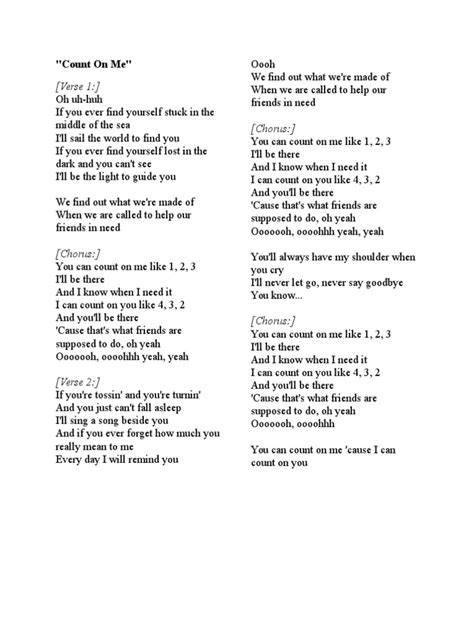 Count On Me Pdf Song Structure Song Forms