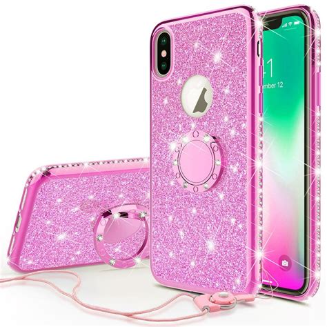 apple iphone xs max case ring glitter cute phone case girls kickstand bling diamond rhinestone