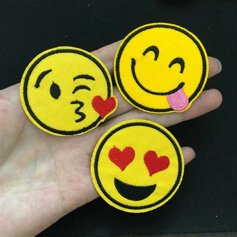 A Set Cute Emoticons Iron On Patch Kiss Embroidered Patch Etsy