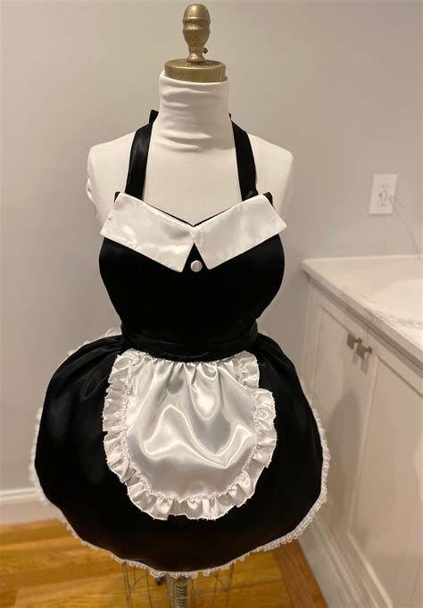 Sexy French Maid Satin Apron In Black And White Satin Loveandkissesbybella Etsy
