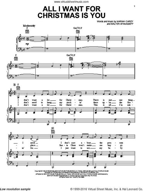 The Sheet Music For All I Want For Christmas Is You