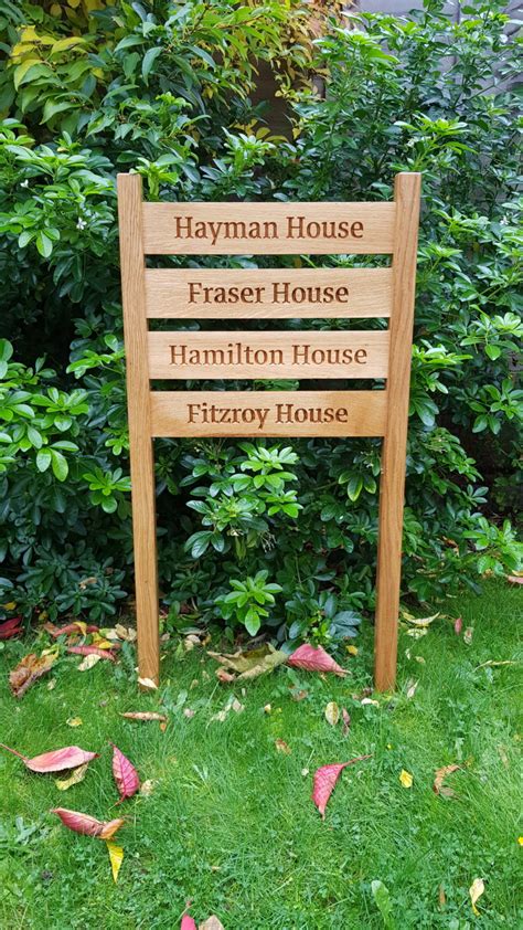 Oak House Sign With Posts Carved Personalised Custom Engraved Wooden