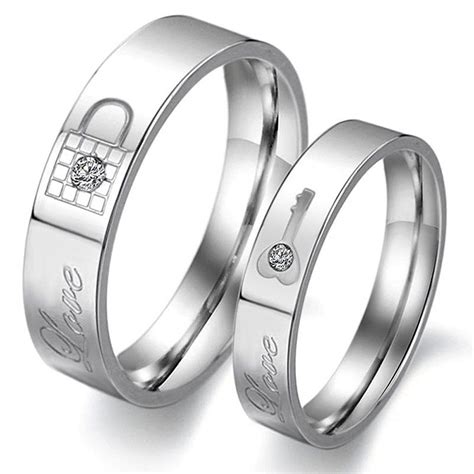 Stainless Steel Love His And Hers Key Lock Couple Ring Set Jewelry
