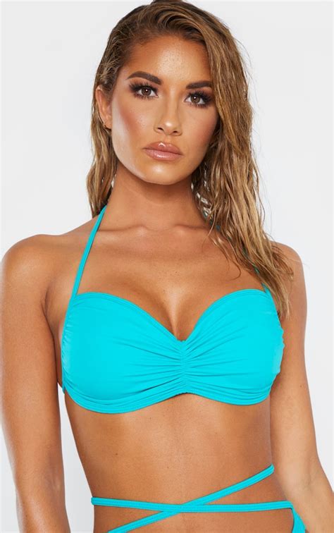 Turquoise Ruched Front Bandeau Bikini Top Prettylittlething