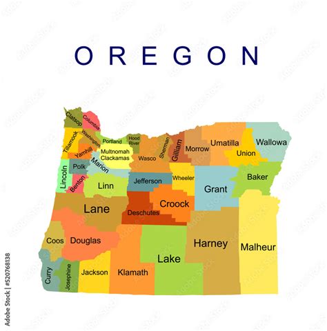 Colorful Oregon Vector Map Silhouette Illustration Isolated On White