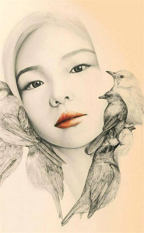 Drawing instruments include graphite pencils, pen and ink. Birds Meets Girls - Whimsical Drawings by OkArt - XciteFun.net