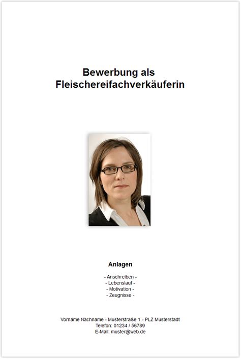 Bewerbungsdeckblatt | Fleischereifachverkäuferin