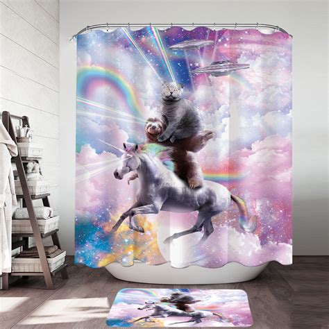 Cute Magical Unicorn Waterproof Polyester Shower Curtain And Hooks 90x180 Cm アイテム勢ぞろい