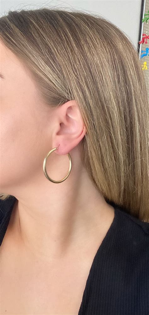 14k Solid Gold Hoop Earrings 2 25 Inch Genuine Gold Hoops Etsy