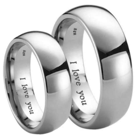 His And Hers Matching Titanium Wedding Couple Ring Sets Engraved With