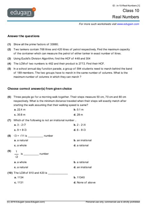 Best Of 10th Grade Math Worksheets With Answers Pdf Photos Worksheet