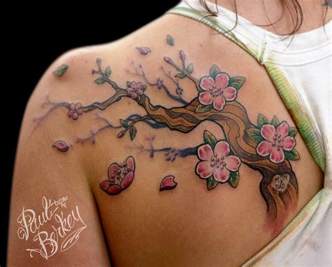 Custom Cherry Blossom Branch Tattoos By Paulberkey Feminine Tattoos