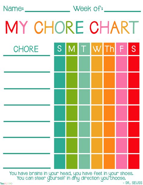 Weekly Chore Printable Reward Chart