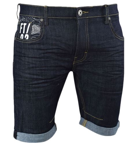 Firetrap Mens Denim Shorts Stretch Regular Fit Rolled Hem Jeans Half Pants 32 38 Ebay