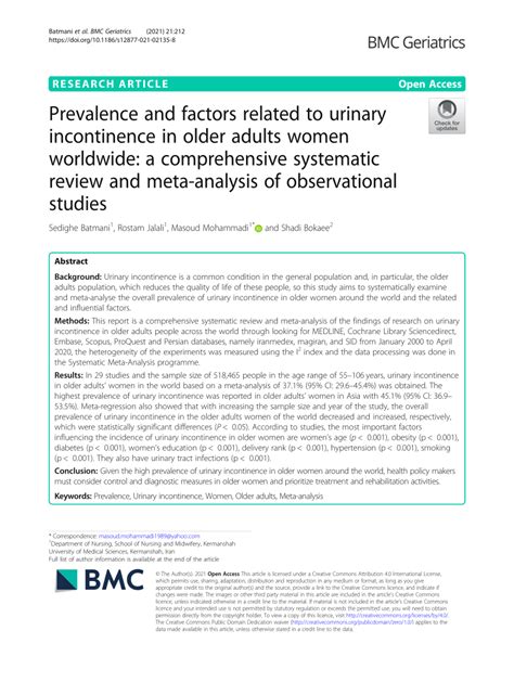 Pdf Prevalence And Factors Related To Urinary Incontinence In Older