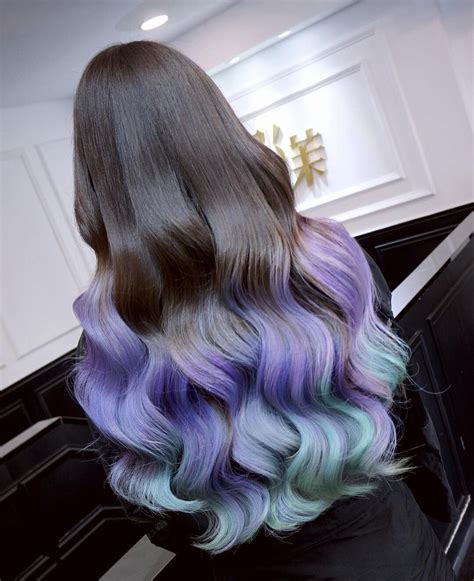 Chromalights instant pop of color temp.hair color metallic teal. Purple And Teal Baylayage | Hair styles, Hair color pastel ...