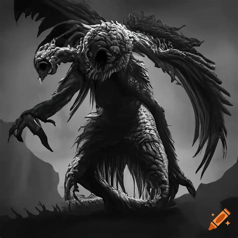 Black And White Image Of A Nightmare Monster