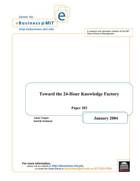 Toward The 24 Hour Knowledge Factory January 2004 Paper 203