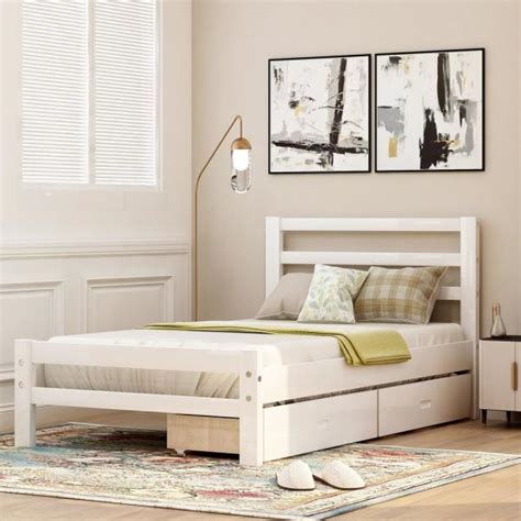Harper And Bright Designs White Twin Wood Platform Bed With 2 Drawers