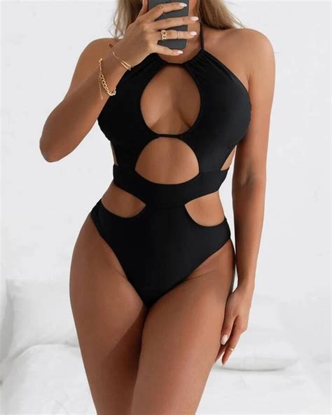 Halter Cutout Backless One Piece Swimwear Online Discover Hottest Trend Fashion At