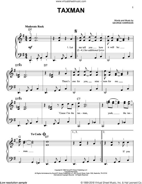 Taxman Sheet Music For Piano Solo Pdf Interactive