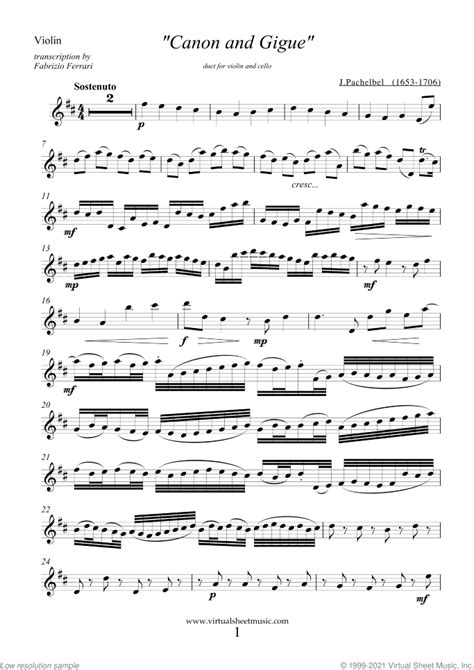 Canon In D Sheet Music For Violin And Cello Pdf Interactive