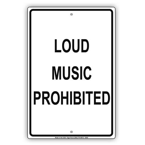 Loud Music Prohibited Quiet Area Caution Alert Warning Notice Aluminum