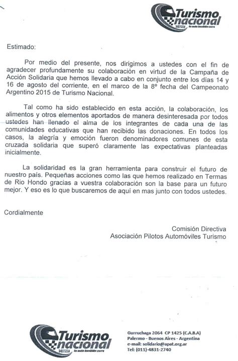 Modelo De Carta De Agradecimiento Por Donacion De Alimentos Richard