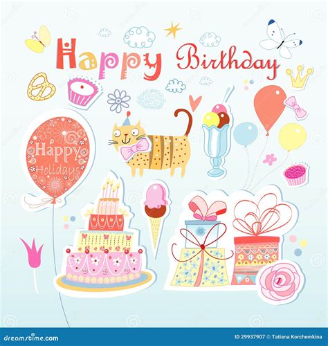 Set Of Vector Birthday Party Elements Stock Vector Illustration Of