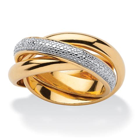 Diamond Accent 18k Gold Over Sterling Silver Two Tone Triple Band