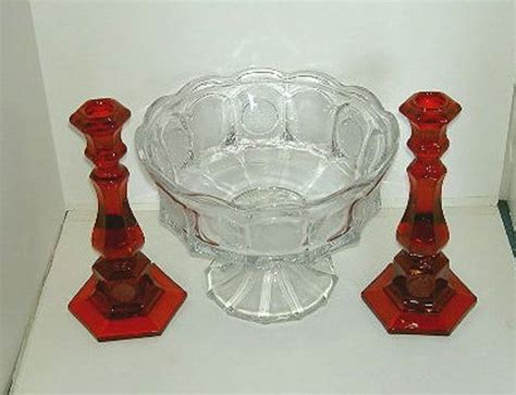 Fostoria Coin Glass Crystal And Ruby Large Console Set For Sale Classifieds