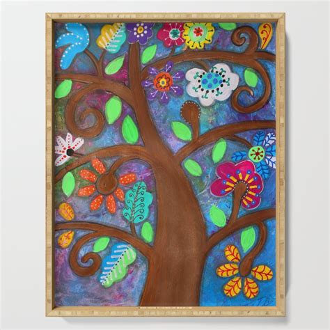 Folk Art Tree Of Life Painting By Prisarts Serving Tray By Prisarts