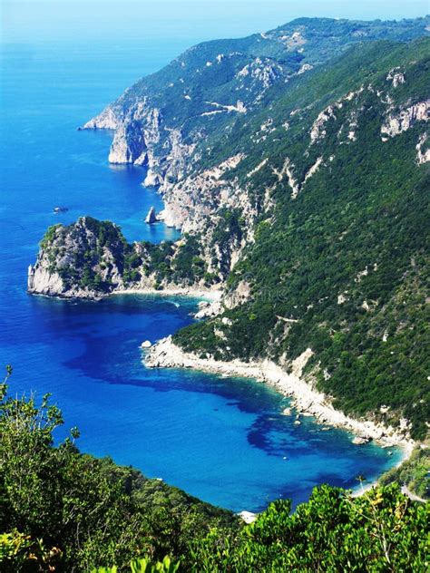 Blue Lagoon Coast Landscape Ionian Sea On Corfu Island Stock Image