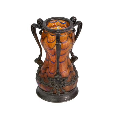 Kralik Art Nouveau Metal Mounted Iridescent Art Glass Vase 1900 At 1stdibs