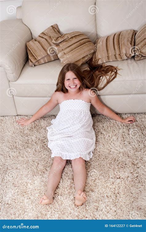 Beautiful Little Girl Sitting On Carpet Stock Image Image Of Adorable