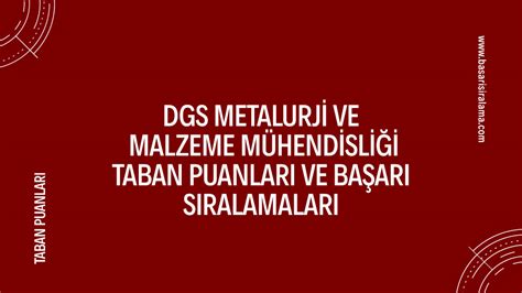 Dgs Metalurji Ve Malzeme M Hendisli I Taban Puanlar Ve Ba Ar