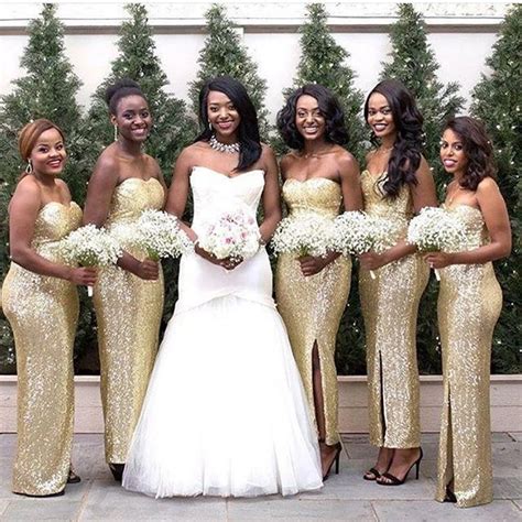 Sparkly Long Gold Bridesmaid Dresses Women Strapless Sequin Bridesmaid Dress Slit Sexy