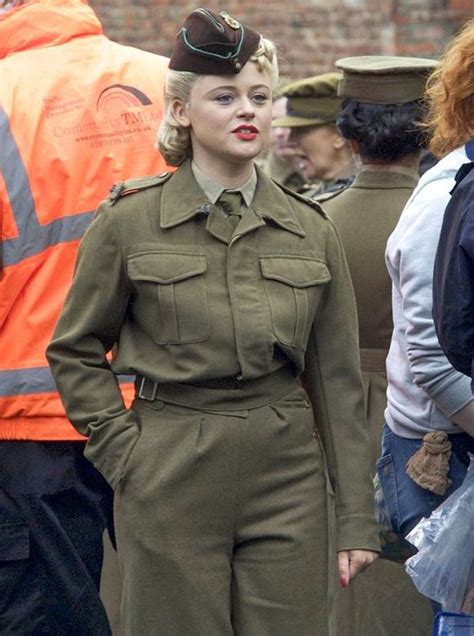 Emily Atack Works Full Military Uniform While Filming Dads Army Movie