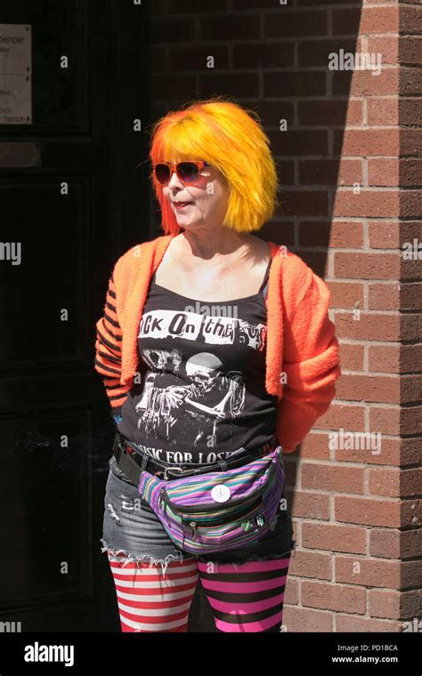 female alternative punk fashion in blackpool uk 5 august 2018 sandy b a colourful punk