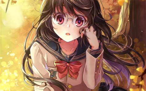 Wallpaper Glasses Cute School Uniform Meganekko Anime Girl