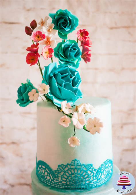 Turquoise Lace Wedding Cake Decorated Cake By Veenas Cakesdecor