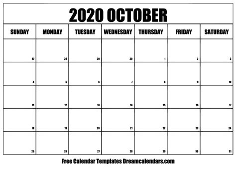 October 2020 Calendar Free Blank Printable Templates