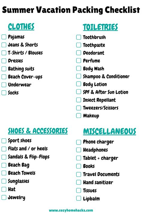 How To Pack For Summer Vacation Packing Checklist
