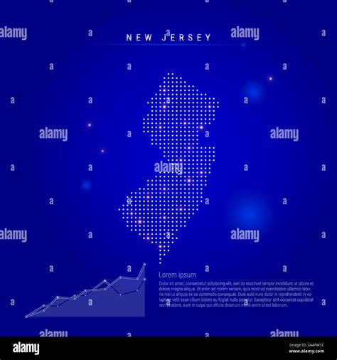New Jersey Us State Illuminated Map With Glowing Dots Infographics