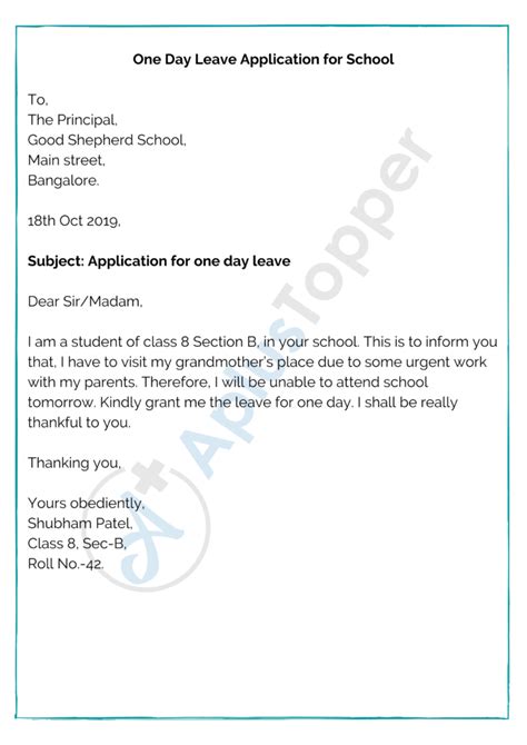 Leave Letter For School How To Write A Leave Application For School