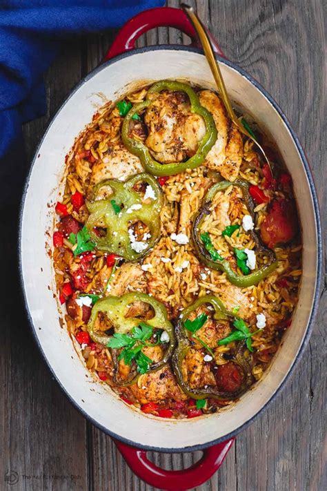 I always have chicken thighs in the freezer and orzo in the pantry. Greek Baked Chicken Orzo Recipe | The Mediterranean Dish